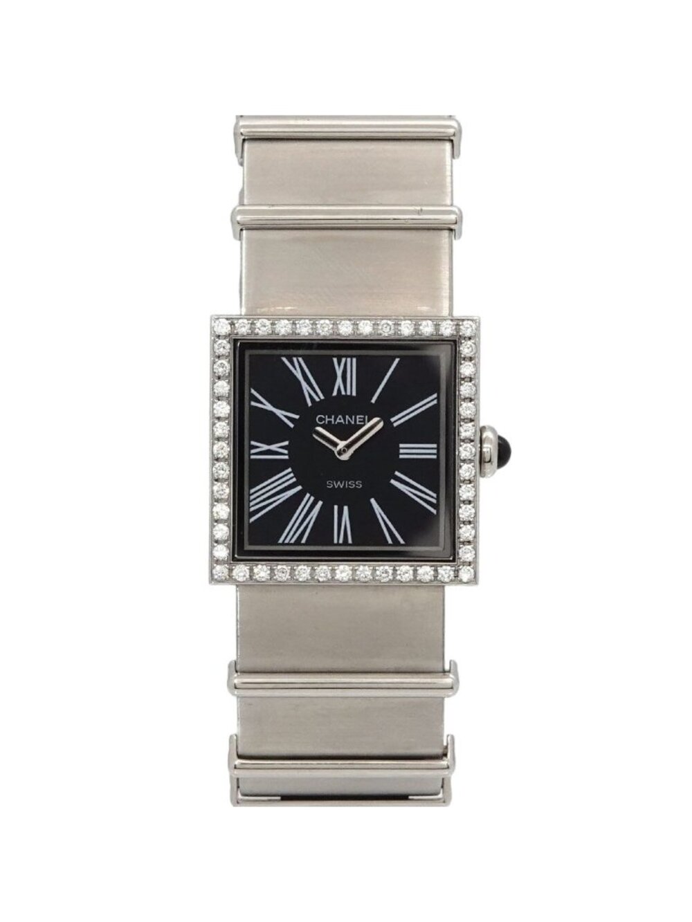 Chanel Mademoiselle Diamond Bezel Vintage Watch Black Quartz